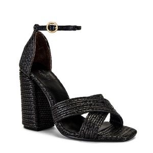 House of Harlow 1960 X Revolve Cava Heel Black SZ 8 Shoes Sandals Raffia